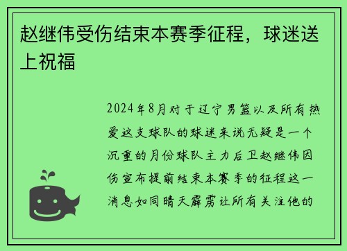 赵继伟受伤结束本赛季征程，球迷送上祝福