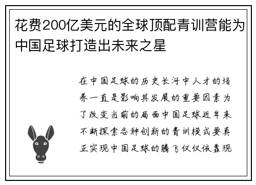 花费200亿美元的全球顶配青训营能为中国足球打造出未来之星